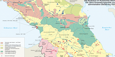 Karte: Der Kaukasus im Russischen Reich: 150 Jahre Ansiedlungspolitik und administrative Gliederung 1914