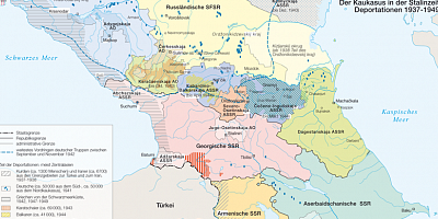 Karte: Der Kaukasus in der Stalinzeit: Deportationen 1937-1949