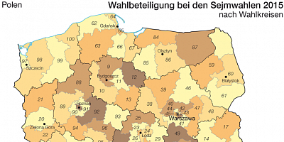 Karte: Polen: Wahlen zum Sejm 2015 – Wahlbeteiligung